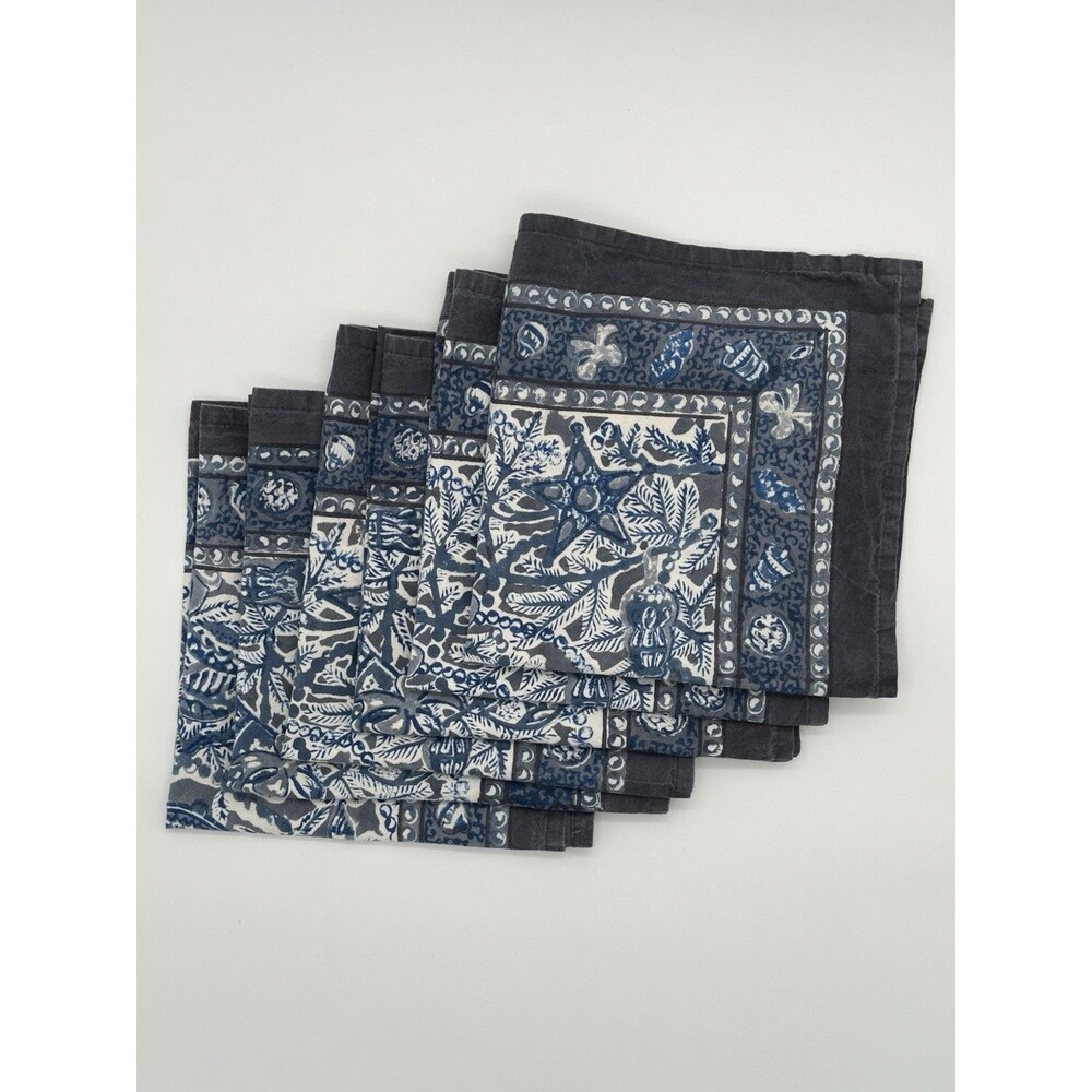 Couleur Nature Bruno Lamy 100% Cotton Noel Napkins Blue 19”x19” Set Of 6 Or 12